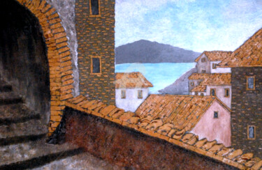 Disegno intitolato "medieval-town.jpg" da Vincent Consiglio, Opera d'arte originale