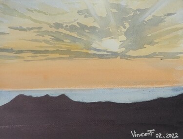 Peinture intitulée "Coucher de soleil c…" par Vincent François, Œuvre d'art originale, Aquarelle