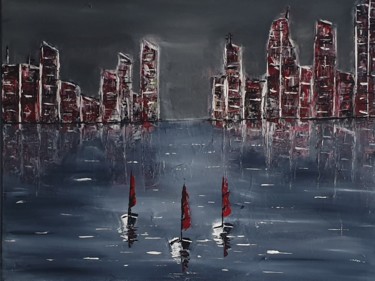 Peinture intitulée "City on the edge" par Vincent Kponton, Œuvre d'art originale, Acrylique