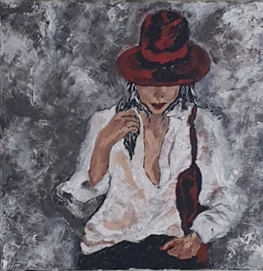 Painting titled "La femme au chapeau" by Vincent Kponton, Original Artwork, Acrylic