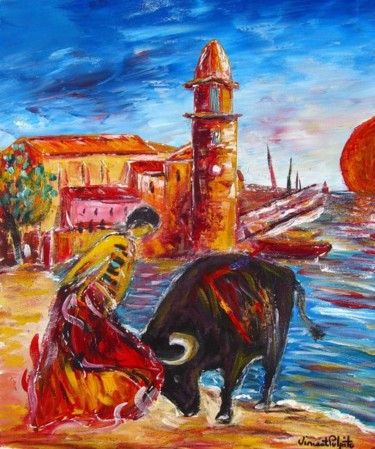 Painting titled "collioure le 16 aout" by Vincent Pulpito, Original Artwork