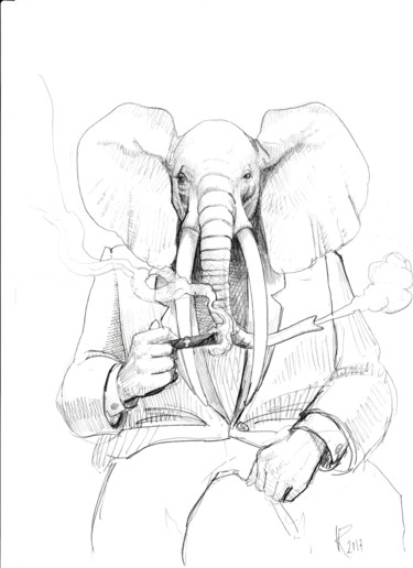Drawing titled "Smoke" by Vincent Raket, Original Artwork, Graphite