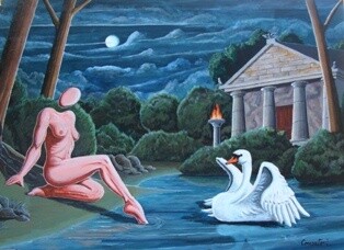 Pittura intitolato "Leda e il cigno" da Vincenzo Conciatori, Opera d'arte originale