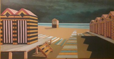 Painting titled "Lo stabilimento" by Vincenzo (Enzo) Forletta, Original Artwork, Acrylic Mounted on Wood Panel