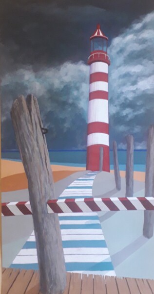 Schilderij getiteld "Il Faro" door Vincenzo (Enzo) Forletta, Origineel Kunstwerk, Acryl Gemonteerd op Houten paneel