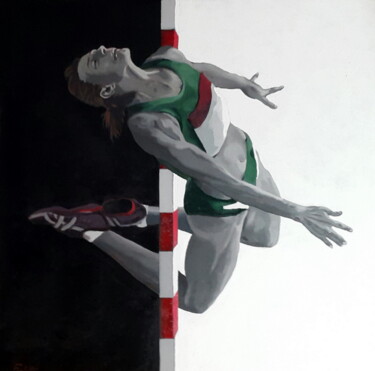 Painting titled "Salto nel buio" by Vincenzo (Enzo) Forletta, Original Artwork, Oil Mounted on Wood Stretcher frame