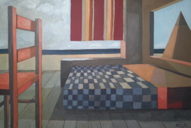 Painting titled "Casa sulla spiaggia" by Vincenzo (Enzo) Forletta, Original Artwork, Oil Mounted on Wood Stretcher frame