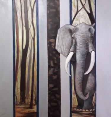 Pintura intitulada "Elefante" por Vincenzo (Enzo) Forletta, Obras de arte originais, Óleo Montado em Armação em madeira