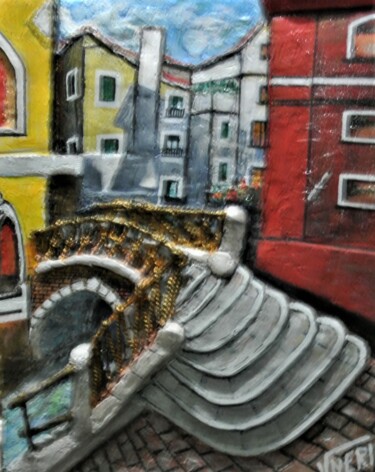 Painting titled "VENEZIA , UN PONTE…" by Vincenzo Neri, Original Artwork, Acrylic Mounted on Wood Stretcher frame
