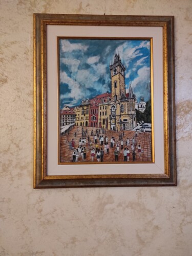 Painting titled "Piazza dell'orologi…" by Vincenzo Piras, Original Artwork, Oil