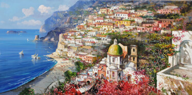 Painting titled "Positano seaside -…" by Vincenzo Somma, Original Artwork, Oil