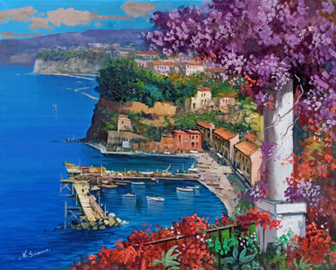 Malarstwo zatytułowany „Flowering seaside -…” autorstwa Vincenzo Somma, Oryginalna praca, Olej Zamontowany na Drewniana rama…