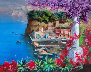 Painting titled "Flowering in Sorren…" by Vincenzo Somma, Original Artwork, Oil Mounted on Wood Stretcher frame