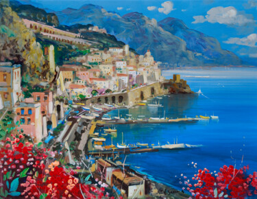 Painting titled "Amalfi coast seasca…" by Vincenzo Somma, Original Artwork, Oil Mounted on Wood Stretcher frame