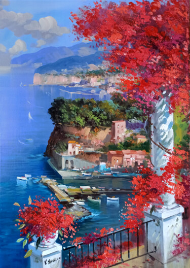Pittura intitolato "Sorrento seaside -…" da Vincenzo Somma, Opera d'arte originale, Olio Montato su Telaio per barella in le…