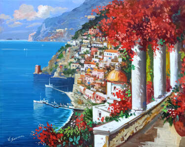 Peinture intitulée "The town in bloom -…" par Vincenzo Somma, Œuvre d'art originale, Huile Monté sur Châssis en bois