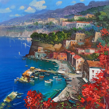 Painting titled "Flowery panorama "s…" by Vincenzo Somma, Original Artwork, Oil Mounted on Wood Stretcher frame
