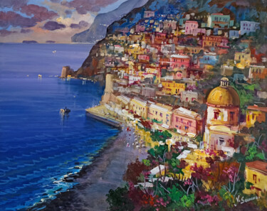 Pintura titulada "Sunset on the coast…" por Vincenzo Somma, Obra de arte original, Oleo Montado en Bastidor de camilla de ma…