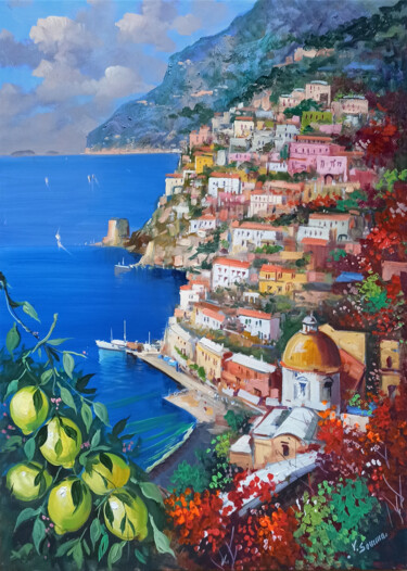 Картина под названием "Lemons & flowers -…" - Vincenzo Somma, Подлинное произведение искусства, Масло Установлен на Деревянн…