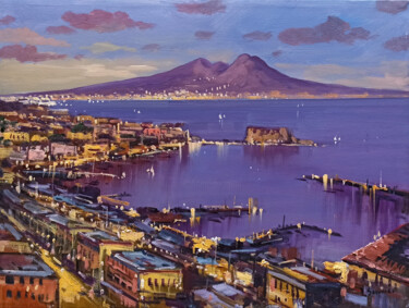 Pintura intitulada "Lights of Posillipo…" por Vincenzo Somma, Obras de arte originais, Óleo Montado em Armação em madeira
