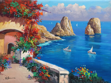 Pintura titulada "Seastacks belvedere…" por Vincenzo Somma, Obra de arte original, Oleo Montado en Bastidor de camilla de ma…