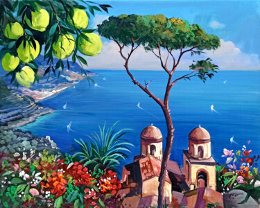 Pintura titulada "Nature on the coast…" por Vincenzo Somma, Obra de arte original, Oleo Montado en Bastidor de camilla de ma…