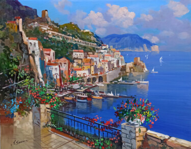 Painting titled "Amalfi painting - P…" by Vincenzo Somma, Original Artwork, Oil Mounted on Wood Stretcher frame