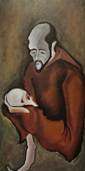 Painting titled "Mistico" by Vincenzo Cohen, Original Artwork, Oil Mounted on Wood Panel