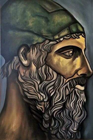 Schilderij getiteld "Italo" door Vincenzo Cohen, Origineel Kunstwerk, Olie Gemonteerd op Houten paneel