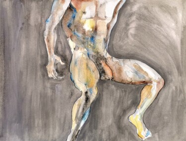 Drawing titled "Nudo maschile" by Vincenzo Cohen, Original Artwork, Watercolor