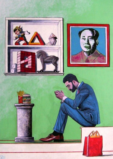 Pintura titulada "UOMO CHE MEDITA DAV…" por Vincenzo Squillacioti, Obra de arte original, Témpera