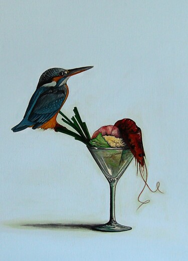 Painting titled "the kingfisher" by Vincenzo Squillacioti, Original Artwork, Tempera
