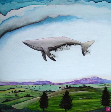 Pittura intitolato "balena di pietra" da Vincenzo Squillacioti, Opera d'arte originale, Tempera