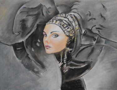 Schilderij getiteld "Belle femme" door Vinci, Origineel Kunstwerk, Pastel