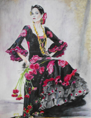 Malerei mit dem Titel "Flamenco V" von Vinci, Original-Kunstwerk, Aquarell