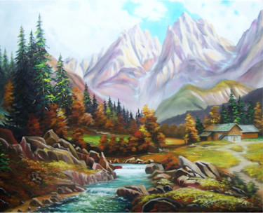 Painting titled "Mountains" by Vinci, Original Artwork, Oil