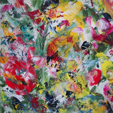 Malerei mit dem Titel "La dame aux fleurs…" von Vinet-Larente, Original-Kunstwerk, Acryl