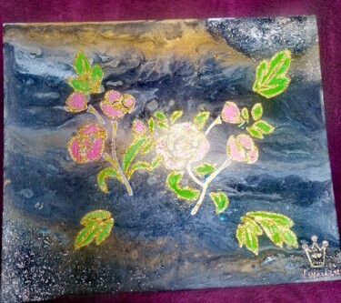 Malerei mit dem Titel "Pink Flower Luna" von Vinie Wood, Original-Kunstwerk, Acryl