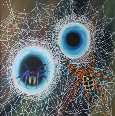 Painting titled "Spiders" by Vinko Hlebs, Original Artwork, Oil