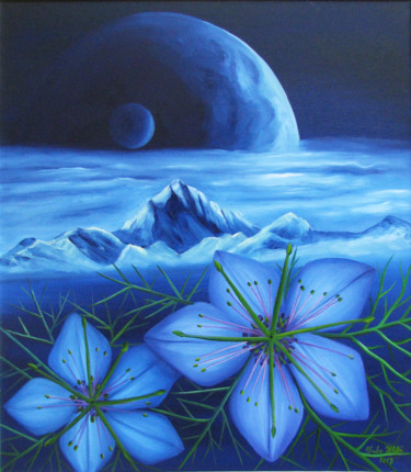 Painting titled "Nature and Cosmos" by Vinko Hlebs, Original Artwork, Oil