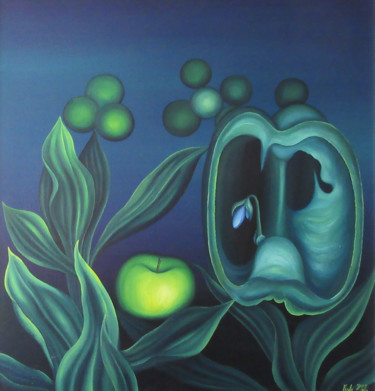 Painting titled "Green apple" by Vinko Hlebs, Original Artwork, Oil