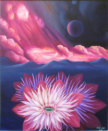 Painting titled "nature and cosmos II" by Vinko Hlebs, Original Artwork, Oil
