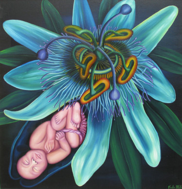 Peinture intitulée "Passionflower and b…" par Vinko Hlebs, Œuvre d'art originale, Huile