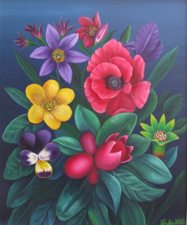 Painting titled "Flower bouquet" by Vinko Hlebs, Original Artwork, Oil