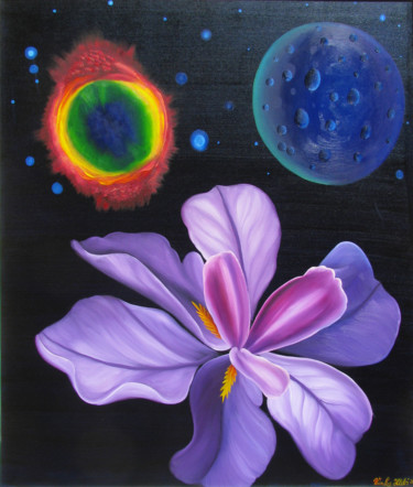 Malerei mit dem Titel "Floating flower in…" von Vinko Hlebs, Original-Kunstwerk, Öl