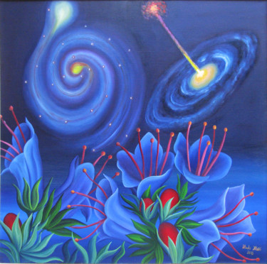 Painting titled "Blue Fantasy" by Vinko Hlebs, Original Artwork, Oil