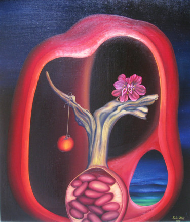 Malerei mit dem Titel "Red pepper fantasy" von Vinko Hlebs, Original-Kunstwerk, Öl