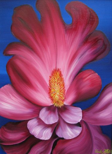 Painting titled "Red Flower" by Vinko Hlebs, Original Artwork, Oil