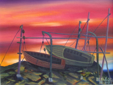 Painting titled "Sunset" by Vinko Hlebs, Original Artwork, Oil