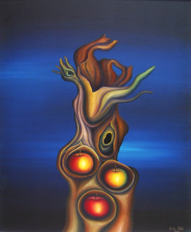 Malerei mit dem Titel "Apples and tree" von Vinko Hlebs, Original-Kunstwerk, Öl
